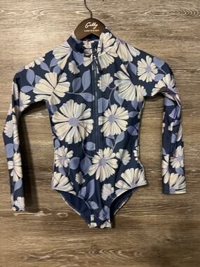 GAP Kids Long Sleeve Swimsuit Girls Floral Print Rash Guard Zip Up Size Medium